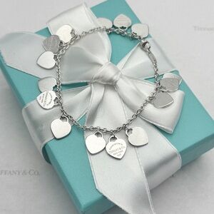 Tiffany & Co Multi Heart Tag Bracelet Bangle Link Sterling Silver 925 Gift Box